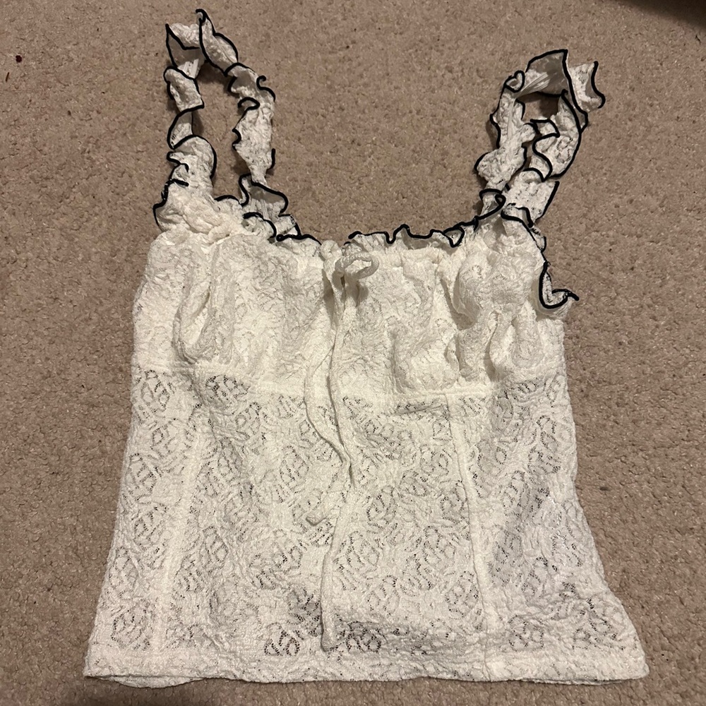NWOT Urban Outfitters white and black lace ruffle tank size S